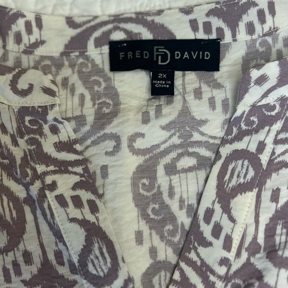 Fred David Cream/Lavender Print Tunic. Size 2X #Career #Casual - Picture 5 of 9